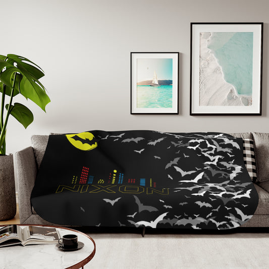 Cozy Sherpa Blanket with Bat Theme for Halloween Decor